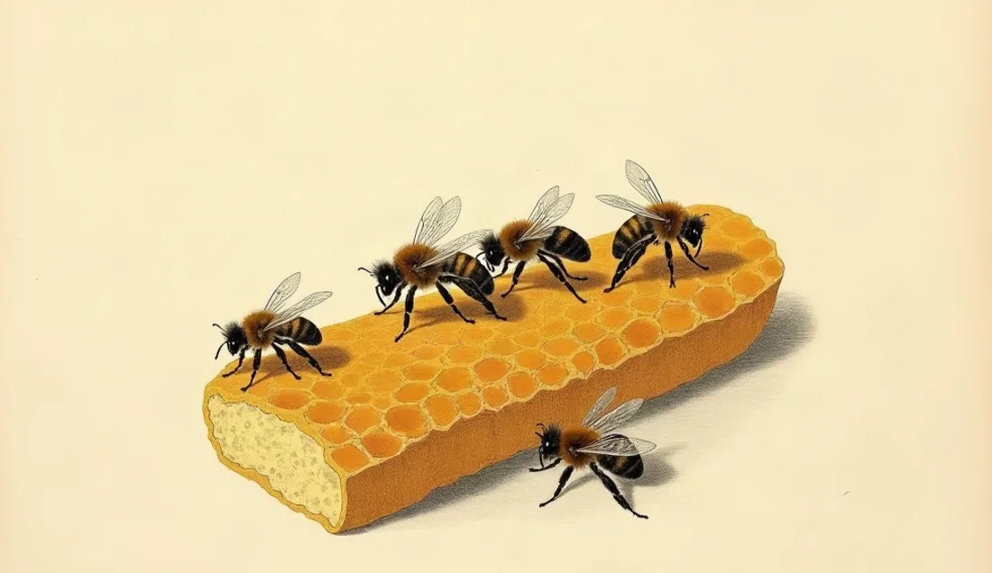 Tavola naturalistica: Api su un frammento di favo.