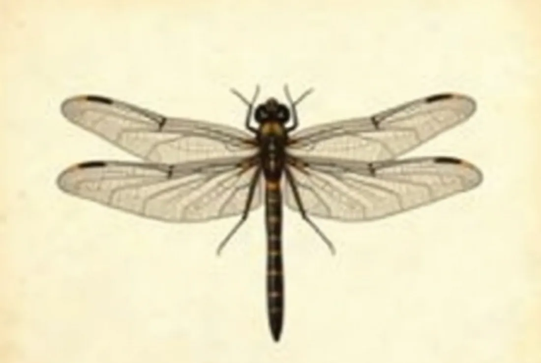 Tavola naturalistica: Libellula ad ali aperte, vista dorsale.