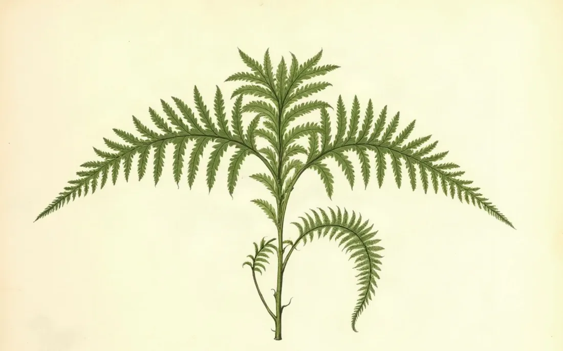Tavola naturalistica: Felce con una fronda che si srotola.