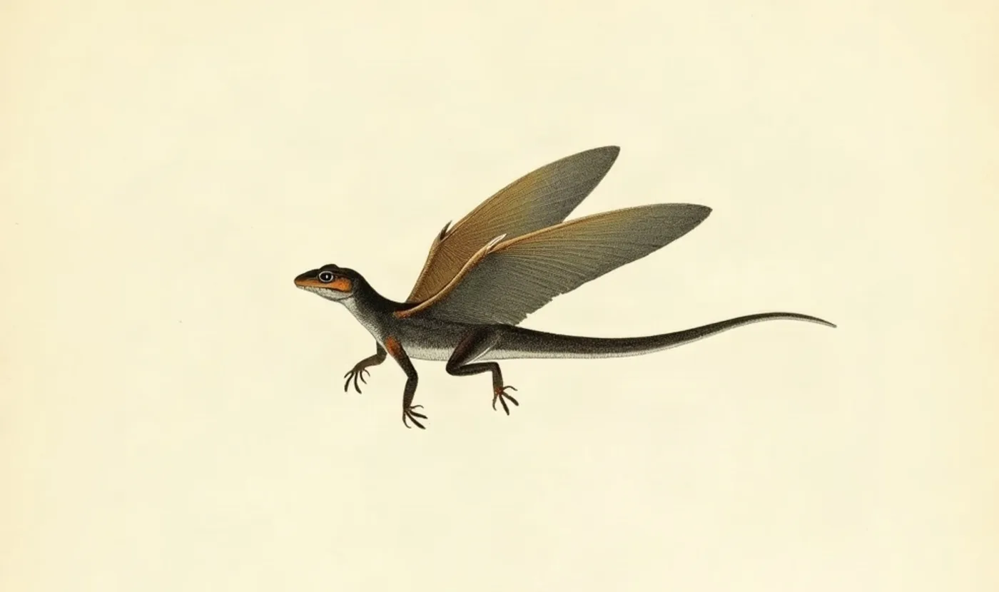 Tavola naturalistica: Draco volans, il drago volante.