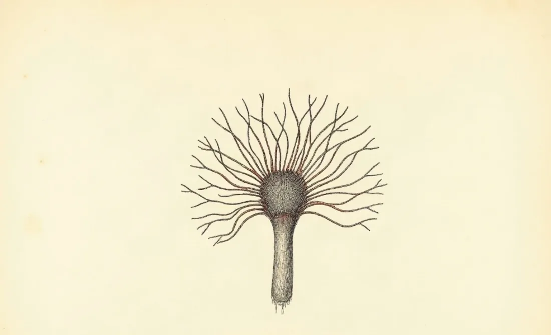 Tavola naturalistica: Neurone di Purkinje con i dendriti ramificati.