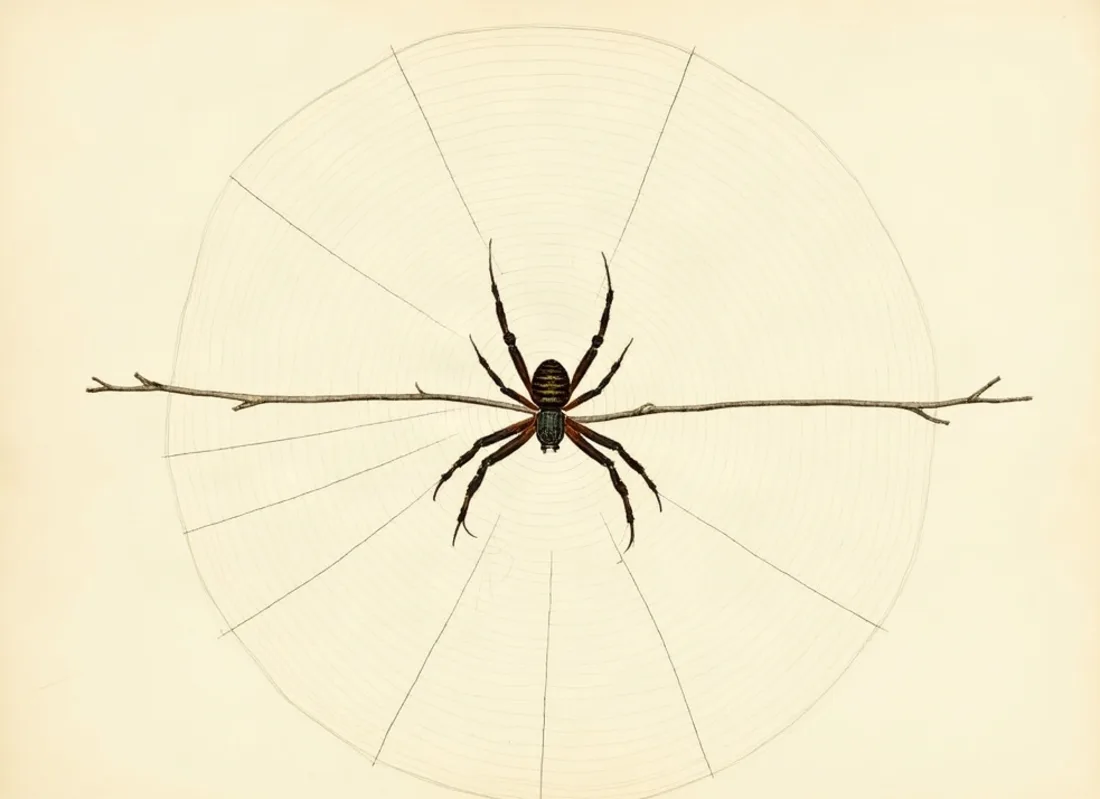 Tavola naturalistica: Ragno al centro della sua tela circolare.